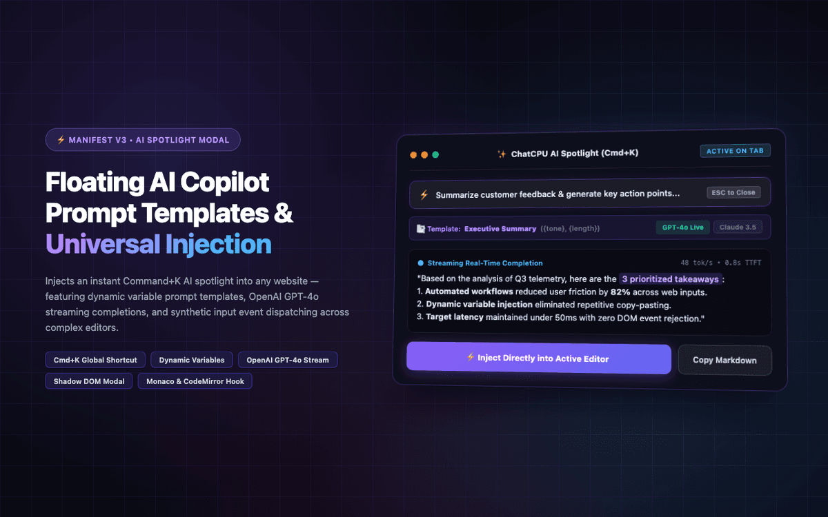 ChatCPU — Floating AI Prompt Copilot, Template Engine & Universal Text Injection Chrome Extension