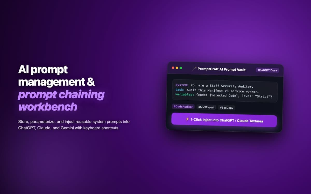PromptCraft AI — Advanced Prompt Engineering & Management Chrome Extension