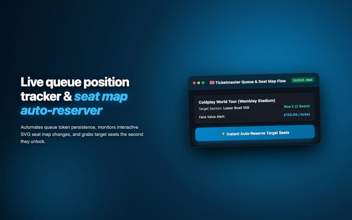 TicketMaster Flow — Event Ticket Sniper & Queue Bypass Chrome Extension