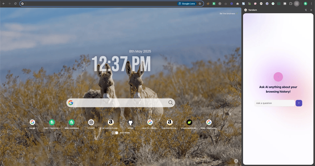 Tandem AI — Chrome Side Panel Interface in Google Chrome